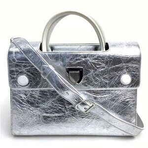 CHRISTIAN DIOR DIOREVER 2WAY bag Shoulder Bag Hand Bag Metallic Silver